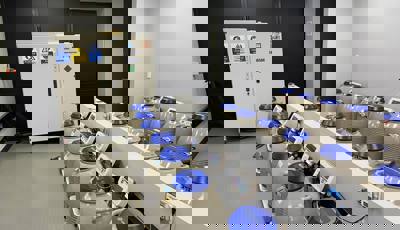 Cryogenic laboratory with Noblegen liquid nitrogen generator and storage tanks – enabling secure LN₂ supply for IVF and research.