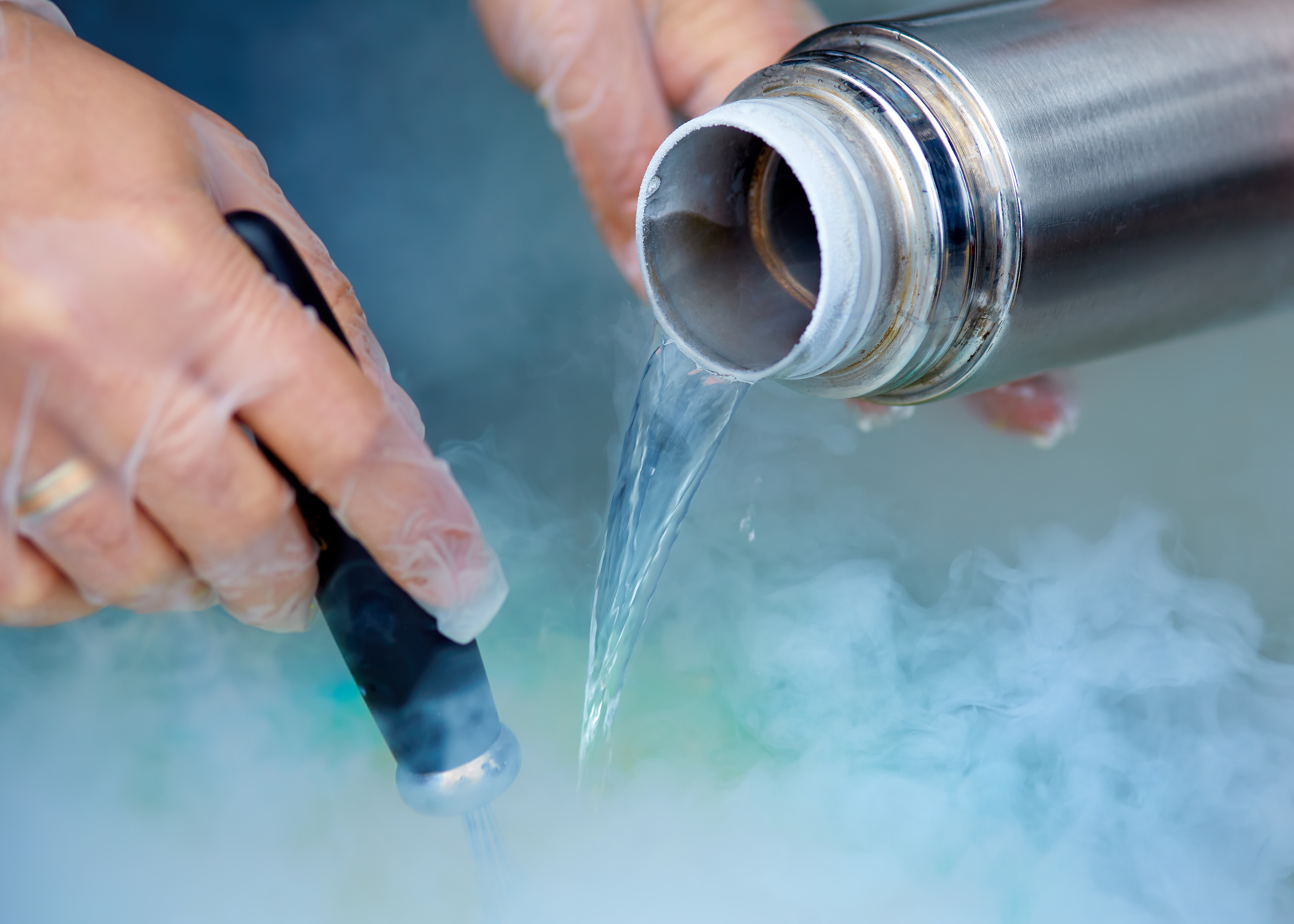 liquid nitrogen being poured